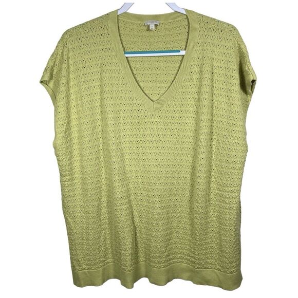 Talbots Sweater Vest Womens L/XL Chartreuse Sleeveless V-Neck Pullover Open Knit - Picture 1 of 9